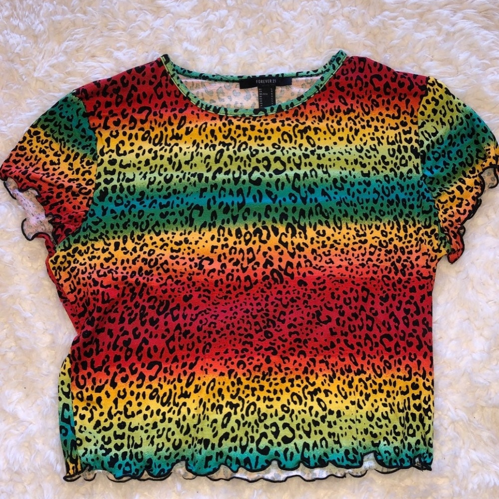 Forever21 Rainbow Cheetah Crop Tee
